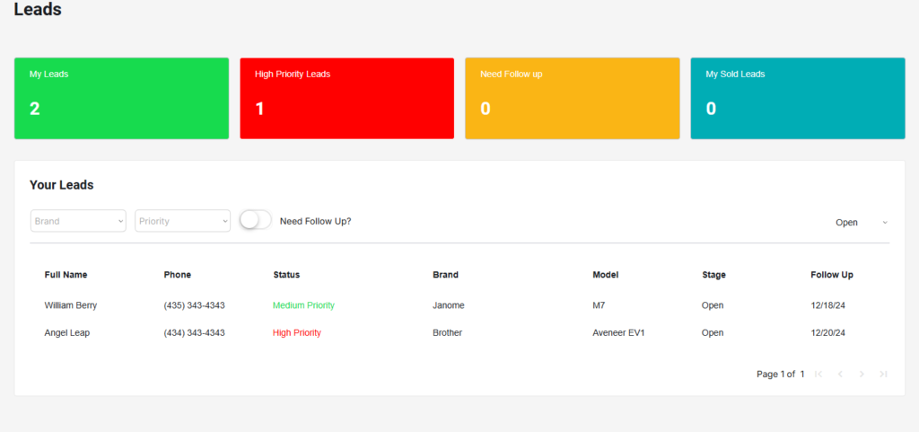 Lead Management, Task Tracker, and Calendar for Sewing Store